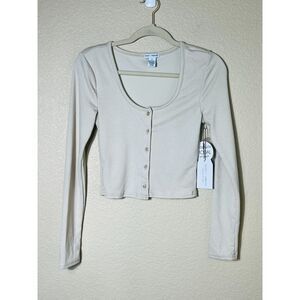 NWT Better Together Cropped Thermal Button Down Layering Top Modal Medium Cabin